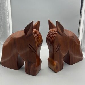 Vintage Wood Horse Head Bookends Rustic Equestrian‎ Decor Library Set